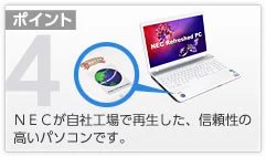 ポイント4 NECが自社工場で再生した、信頼性の高いパソコンです。